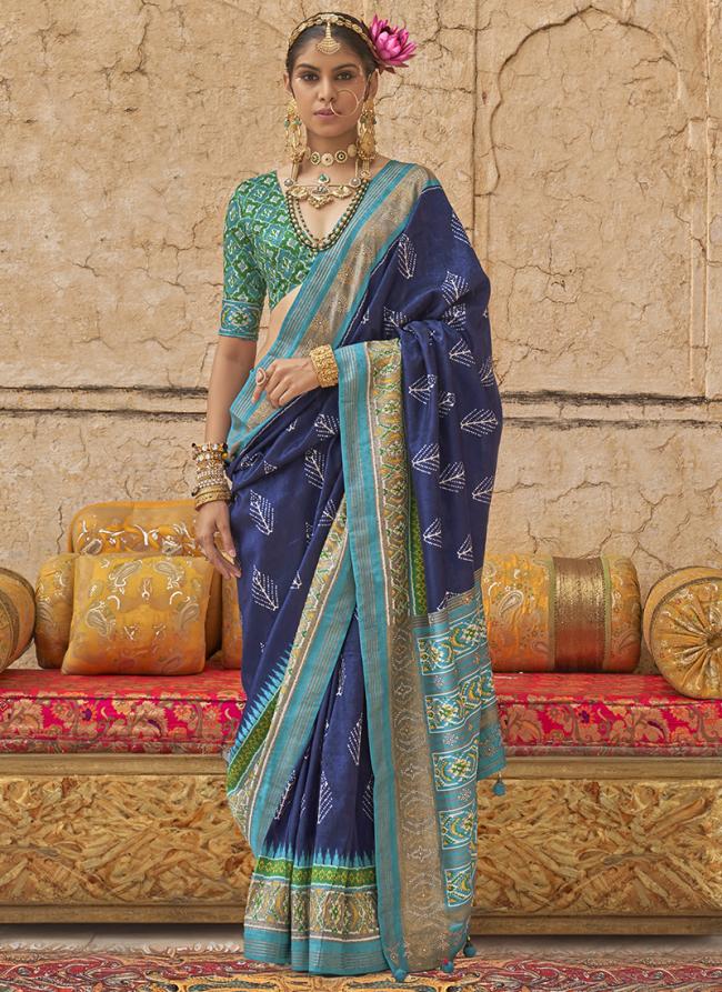 Viscose Silk Blue Festival Wear Printed Saree